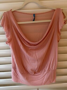 Y2K Sheer Ruffle Sleeve Women's Top - Coral Pink